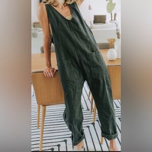 Free People Denim Jumpsuit Sz S in Olive